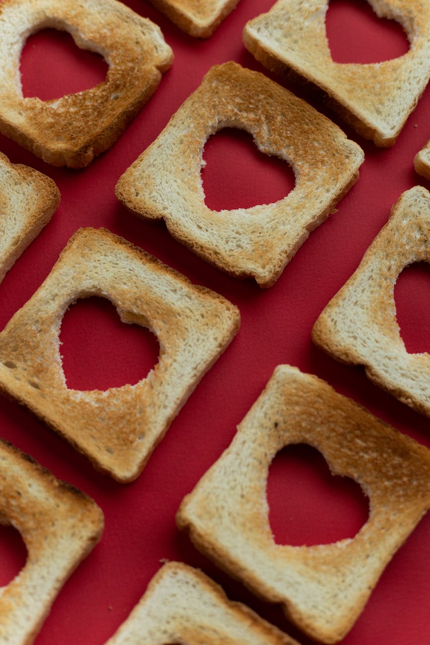 crispy toast bread with cut hearts