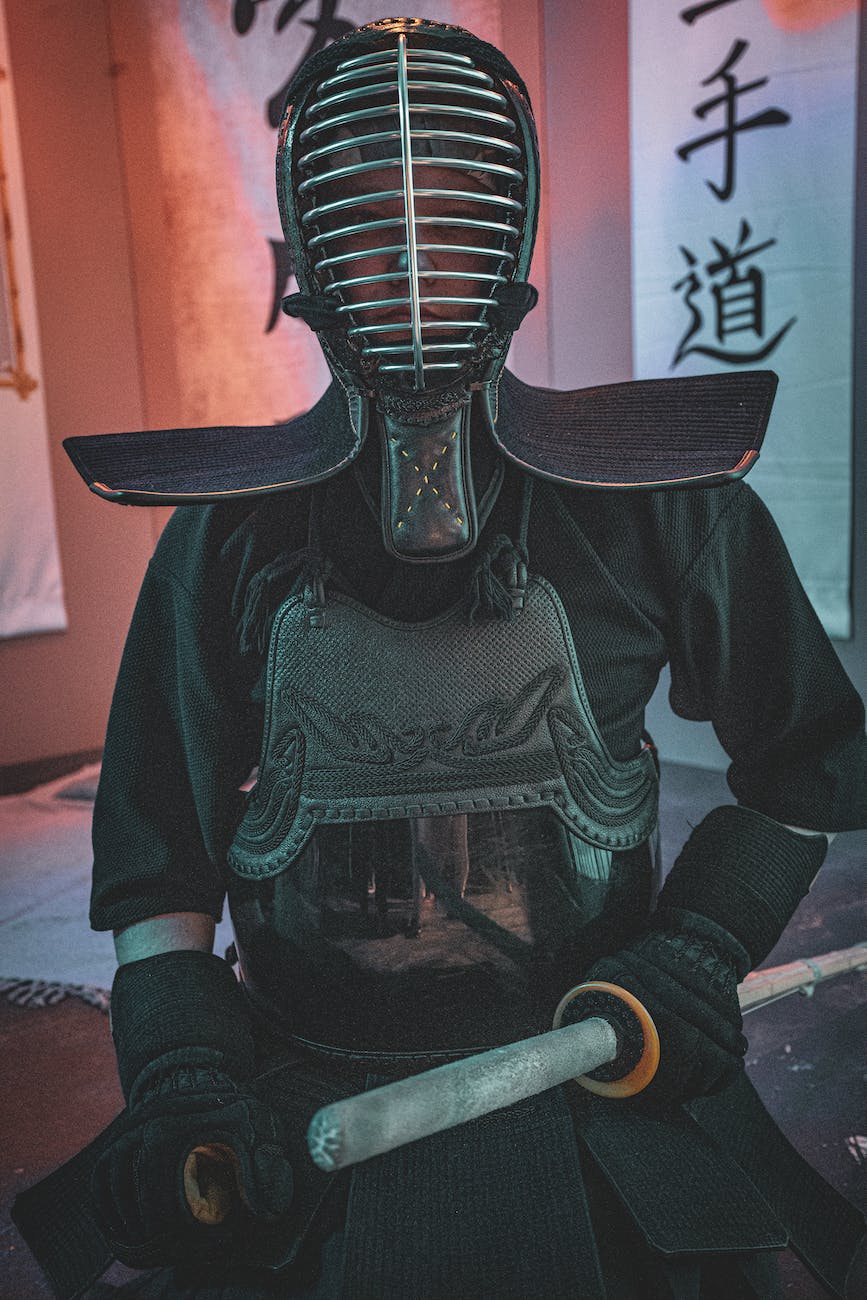 person in black samurai armour