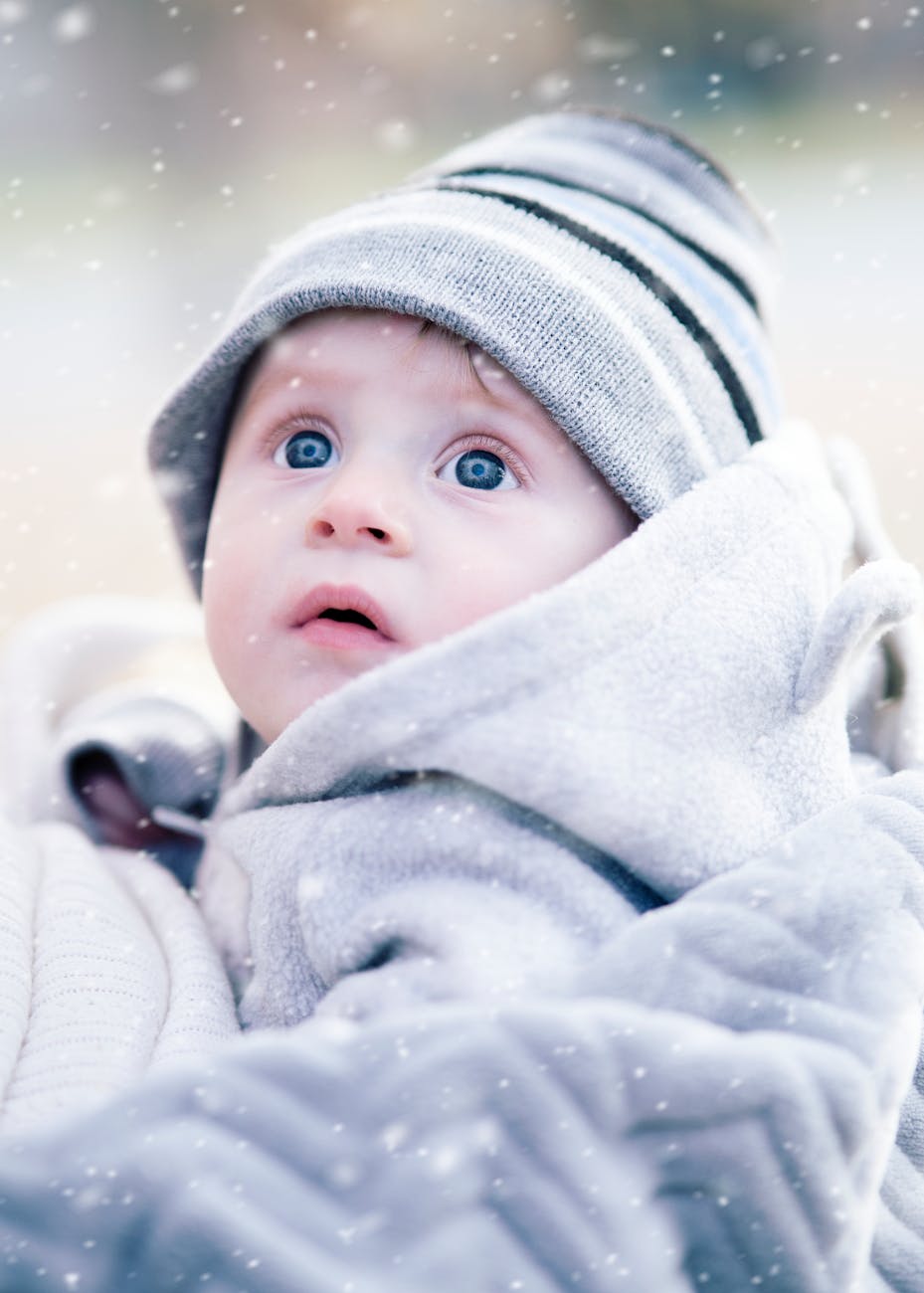 baby wearing gray beanie