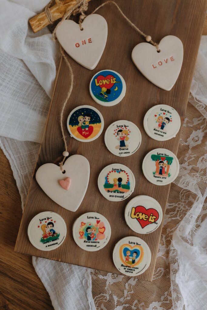 handmade decorations on wooden board
