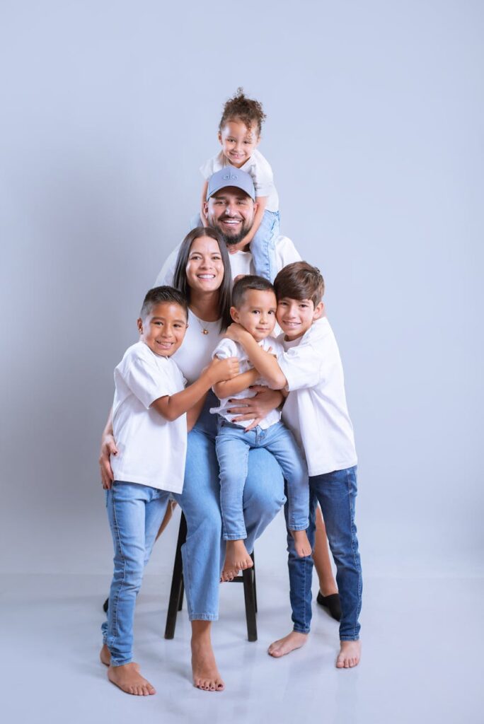 happy family portrait in studio setting