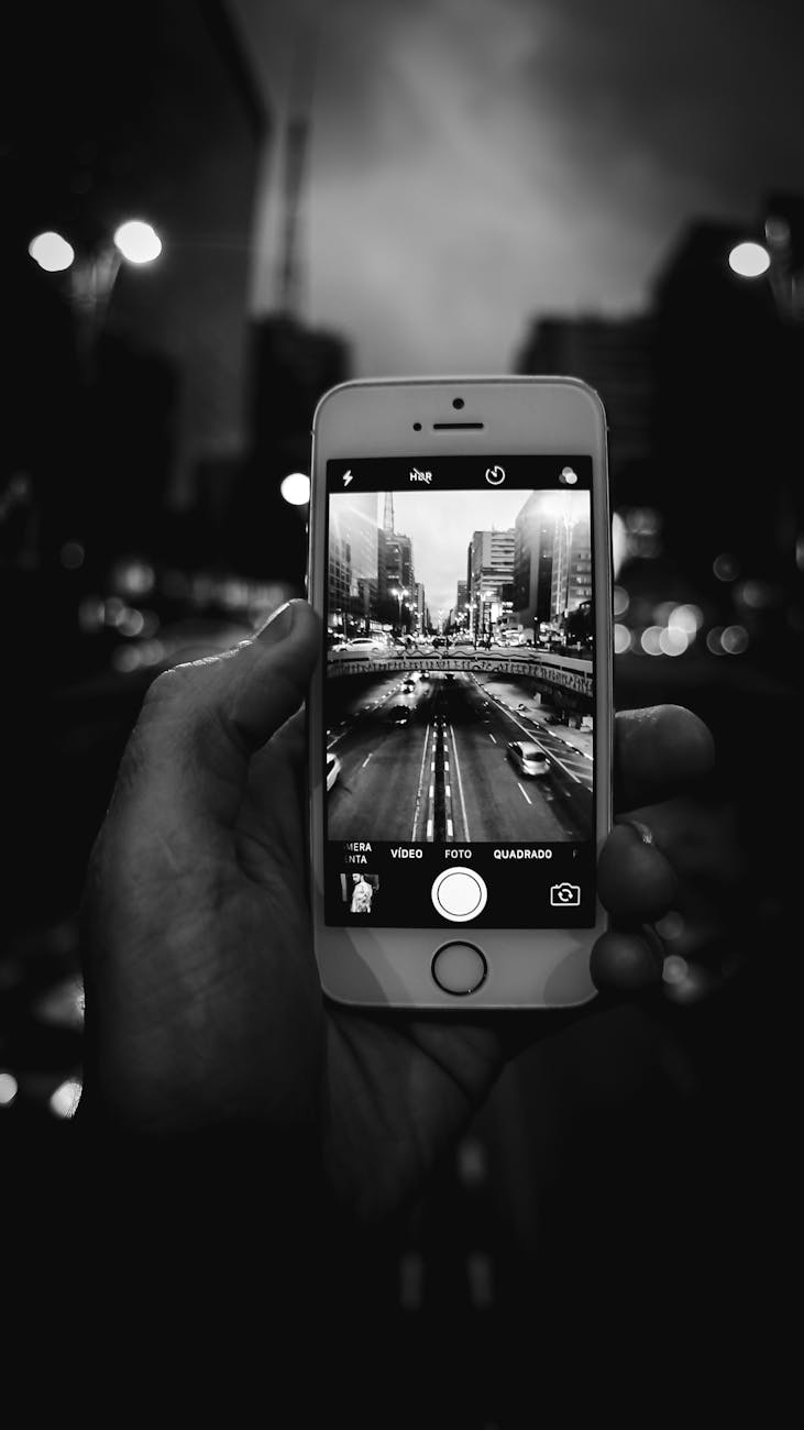 cityscape captured on smartphone at dusk