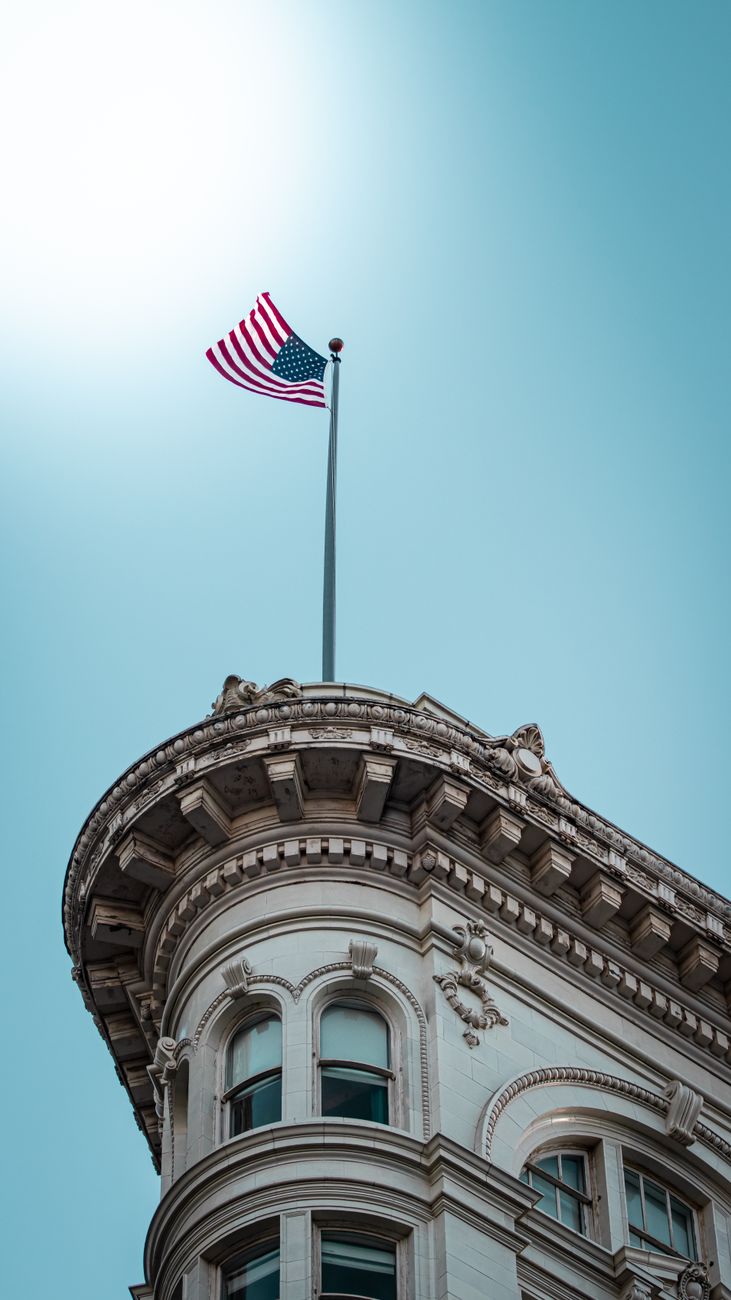 sunlight over american flag