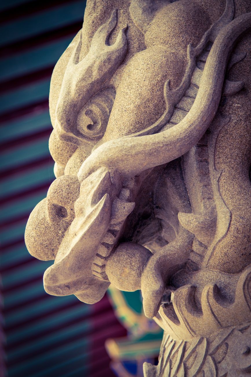 closeup of a carved dragon ornament