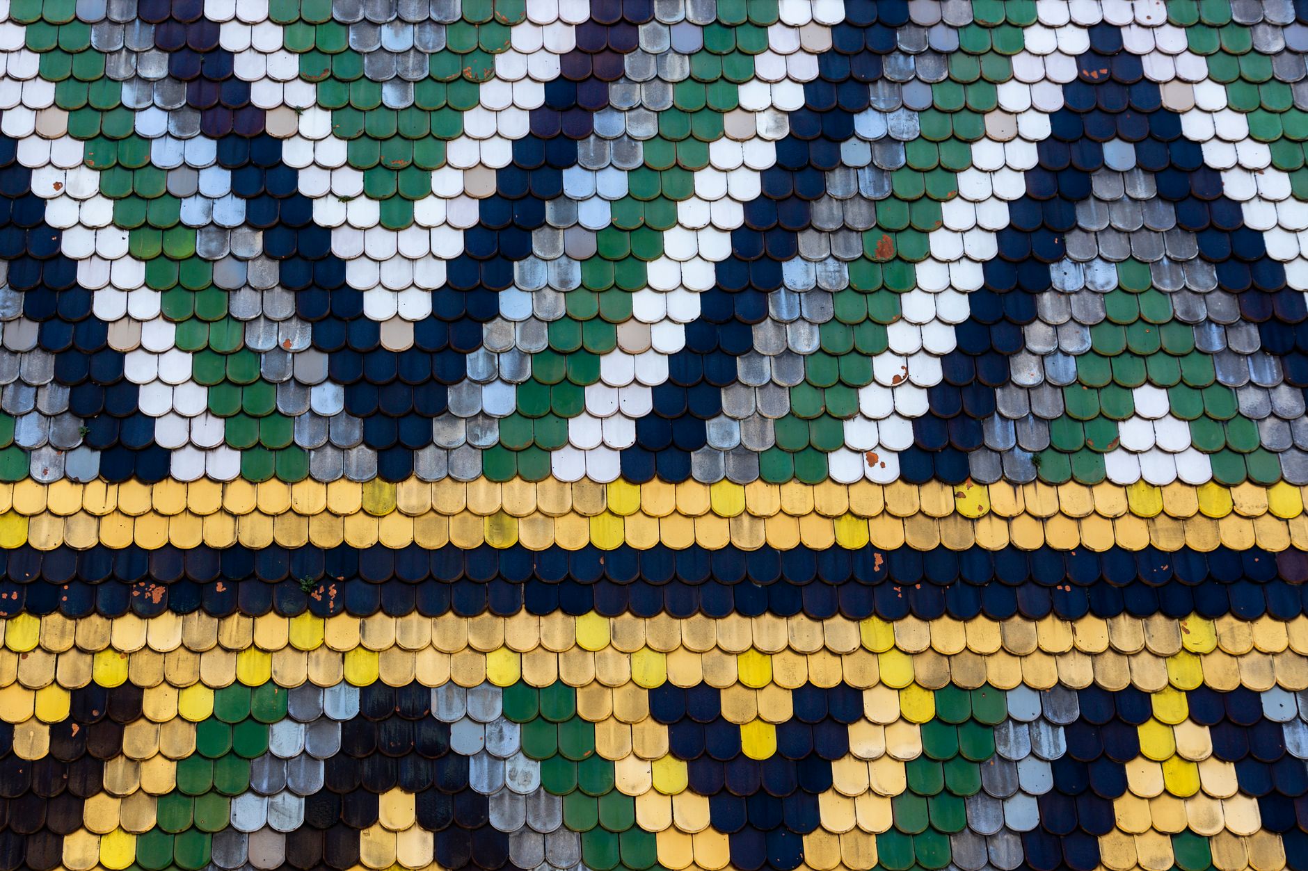 colorful geometric tile pattern on roof